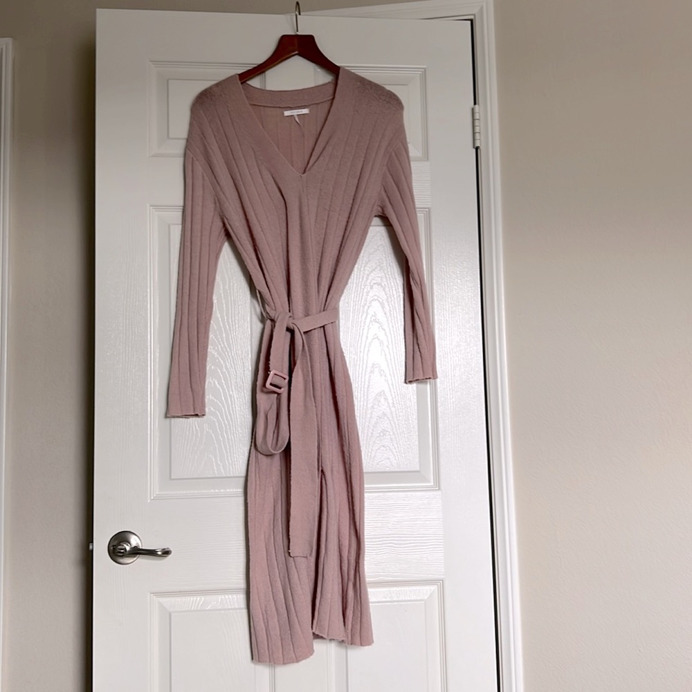 Pink Belted Sweater Dress